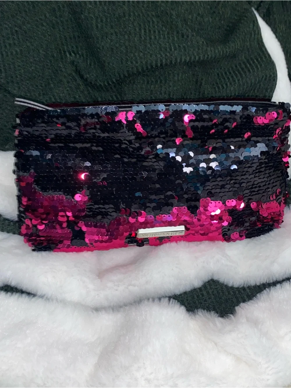 Victoria’s Secret Sequin Convertible Clutch Purse in Black & Hot Pink